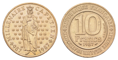 Франция 10 франков 1988 100 лет со дня рождения Ролан Гарроса (1888-1918) KM 965, Le Franc 372.3 никель латунь UNC 83-841