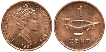 Соломоновы острова 1 цент 1987 Елизавета II (1953-) KM 24 сталь плакированная бронзой aUNC 4602-914