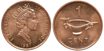 Соломоновы острова 1 цент 1987 Елизавета II (1953-) KM 24 сталь плакированная бронзой aUNC 4602-914