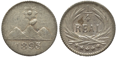 Гватемала 1/4 реала 1895 5 звезд, Испанское правление KM 162 серебро 4549-327