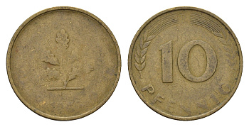 ФРГ 10 пфеннигов 1950 D КМ 108, J. 383 сталь плакированная латунью 4651-534