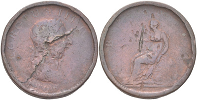 Великобритания 1 пенни 1806 Георг III (1760-1820) KM 663, Spink 3780 медь 4165-1214