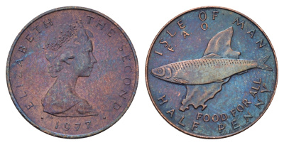 Остров Мэн 1/2 пенни 1977 ФАО - еда для всех KM 40 бронза UNC 4682-452