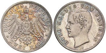 Бавария 2 марки 1904 D, Отто (1886-1913) Weege 44, J. 45, KM 511 серебро PROOF 00-805-02