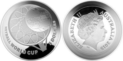 Австралия 1 доллар 2015 14-й Чемпионат мира по нетболу, коробка, сертификат KM NEW серебро PROOF 3-4-6-12
