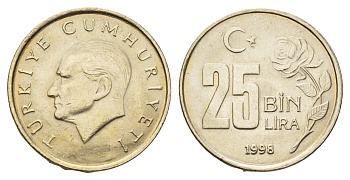 Турция 25000 лир 1998 Кемаль Ататюрк KM 1041 медь цинк никель UNC 4633-145