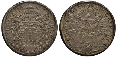 ВАТИКАН 1 ПИАСТР 1700 СЕДЕ ВАКАНТЕ Dav. 4112, Muntoni 3 серебро 00-000-00