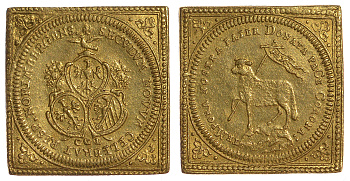 Нюрнберг 1 дукат клиппа 1700 агнец, чекан 1755-1764 Erl. 592, Fr. 1886 золото 00-000-00