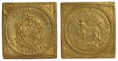 Нюрнберг 1 дукат клиппа 1700 агнец, чекан 1755-1764 Erl. 592, Fr. 1886 золото 00-000-00