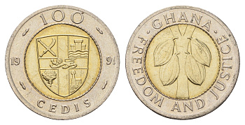 Гана 100 седи 1991 кальмар KM 32 биметалл UNC 3459-1146