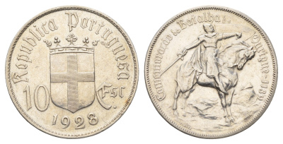 Португалия 10 эскудо 1928 Битва при Оурике KM 579 серебро 650-1844