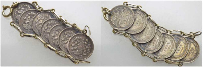 Россия Ювелирное украшение из 7 монет по 10 копеек 1909, 1911, 1911, 1913, 1914, 1914, 1914, напайка серебро 2-4-2-42
