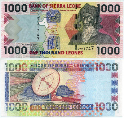 Сьерра-Леоне 1000 леоне 2003 Бай Берх, спутниковая антена Pick 24 b бумага UNC (пресс) 7548-10-3-1