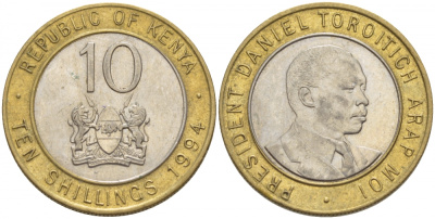 Кения 10 шиллингов 1994 Дэниэл арап Мои KM 27 биметалл 4548-546