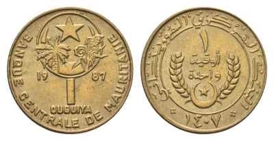 Мавритания 1 угия 1987 KM 6 алюминиевая бронза UNC 4669-451