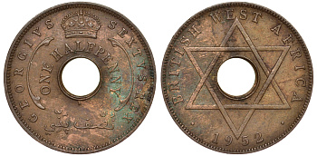 Британская Западная Африка 1/2 пенни 1952 H, Георг VI KM 27a бронза 25-1413