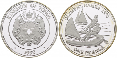 Тонга 1 паанга 1992 XXVI летние Олимпийские игры 1996 года в Атланте, парусный спорт KM 156 серебро PROOF 04-101-32