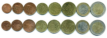 Франция евронабор из 8 монет 1999-2004 (1, 2, 5, 10, 20, 50 ЕВРОЦЕНТОВ, 1, 2 ЕВРО) KM 1282, 1283, 1284, 1285, 1286, 1287, 1288, 1289 N5-61