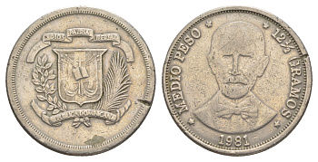 Доминиканы (Доминиканская Республика) 1/2 песо 1981 KM 52 медно-никель 4645-411