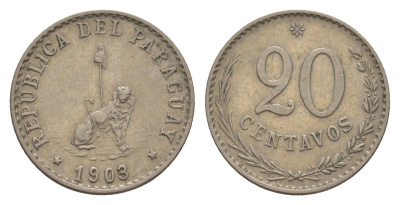 Парагвай 20 сентаво 1903 KM 8 медно-никель 1519-1225