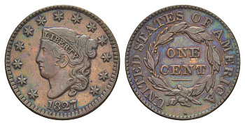 США 1 цент 1827 KM 45 медь 00-822-02