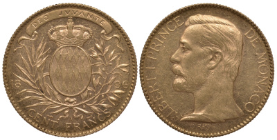 Монако 100 франков 1896 Альберт I KM 105 золото 00-000-00
