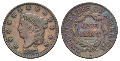 США 1 цент 1827 KM 45 медь 00-822-02