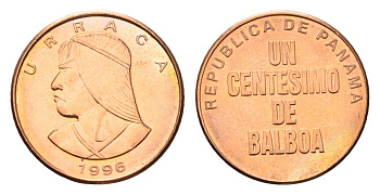 Панама 1 сентесимо 1996 Уррака KM 125 цинк плакированный медью UNC 44-868