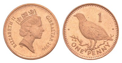 Гибралтар 1 пенни 1996 KM 20a сталь плакированная медью UNC 4115-161