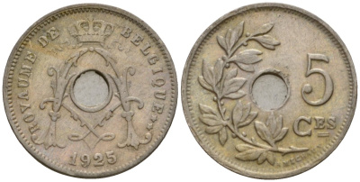 Бельгия 5 сантимов 1925 Belgie KM 67 медно-никель 4551-827