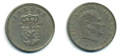 Дания 1 крона 1962 C; S, Фредерик IX (1947-1972) KM 851 медно-никель 56-342