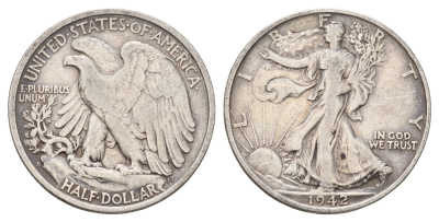 США 1/2 доллара (50 центов) 1942 S KM 142 серебро 4044-513