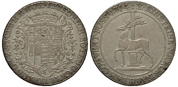 Штольберг 1 талер 1764 Кристорф Людвиг II и Фридрих Бото из рода Росло Dav. 2808, Friedrich 1985, KM 40 серебро 00-000-00