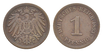 Германия 1 пфенниг 1893 A, Вильгельм II (1888-1918) KM 10, J. 10 медь 4647-832