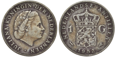 Нидерландские Антилы 1 гульден 1952 Юлиана (1948-1980) KM 2 серебро 36-1013