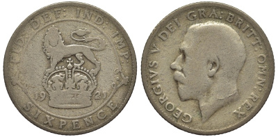 Великобритания 6 пенсов 1921 Георг V (1910-1936) KM 815а.1, Spink 4024 серебро 4539-117