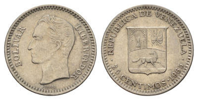 Венесуэла 25 сентимо 1965 Симон Боливар Y 40 никель UNC 4173-853