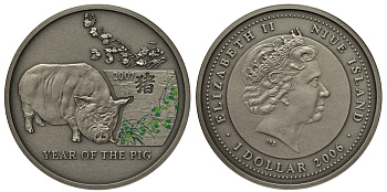 Ниуэ 1 доллар 2006 Китайский гороскоп - год свиньи, тираж 5.000 экземпляров KM 331 серебро BU 1066-3-25