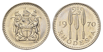 Родезия 2 1/2 цента 1970 год-тип KM 11 медно-никель UNC 4659-236