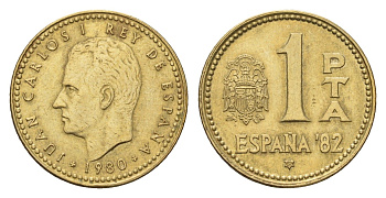 Испания 1 песета 1980 (82) чемпионат мира по футболу в Испании 1982 года, Хуан Карлос I (1975-2014) KM 816 алюминиевая бронза 187-1031