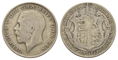 Великобритания 1/2 кроны 1922 Георг V (1910-1936) KM 818.1a, Spink 4021 серебро 4667-216