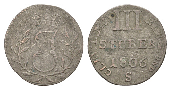 Берг 3 штюбера 1806 S, Иоахим Мюрат KM 10 серебро 633-1123