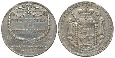 Бамберг 1 талер 1795 Франц Людвиг фон Эрталь (1779-1795), Нюрнберг контрибуция KM 146, Dav. 1939, Krug. 427 серебро 00-819-34