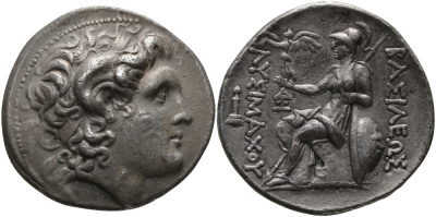ДРЕВНЯЯ ГРЕЦИЯ, ФРАКИЙСКОЕ ЦАРСТВО ТЕТРАДРАХМА 297 - 281 гг. до н.э. ЛИСИМАХ, ГОЛОВА АЛЕКСАНДРА ВЕЛИКОГО С РОГОМ АММОНА / АФИНА НИКЕФОРОС, ЛАМПСАК, GOOD VERY FINE, 16,99 гр Thompson 50 серебро 1073-8-53