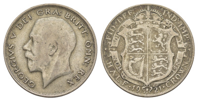 Великобритания 1/2 кроны 1921 Георг V (1910-1936) KM 818.1a, Spink 4021 серебро 4634-913