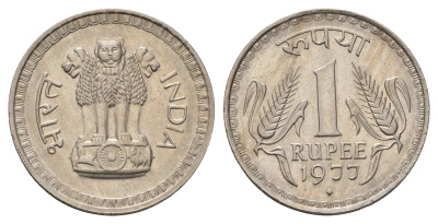 Индия 1 рупия 1977 KM 78.1 медно-никель UNC 3855-1025