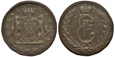 Россия, Сибирские монеты 1 копейка 1772 КМ, вес 11,22 грамма, на 70 % выше нормативного Биткин 1144 медь    633-1623