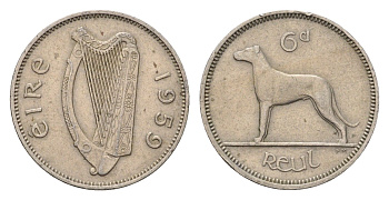 Ирландия 6 пенсов 1959 собака, ирландский волкодав KM 13a медно-никель 4696-519