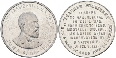 США МЕДАЛЬ ND 20-ЫЙ ПРЕЗИДЕНТ ДЖЕЙМС ГАРФИЛД 28 мм алюминий 73-423
