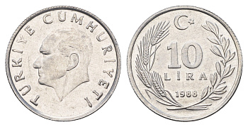 Турция 10 лир 1988 Кемаль Ататюрк KM 964 алюминий UNC 4395-134